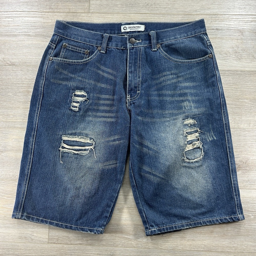 Akademiks Mens 36 Denim Shorts Y2K Baggy Hip Hop 90s Medium Wash Jorts‎ Skater